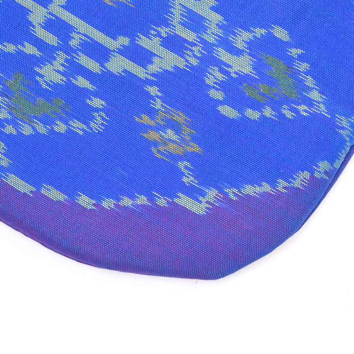 Handcrafted Ikat Blue Carry Bag with Wooden Handle | Traditional Elegance in a Modern Form