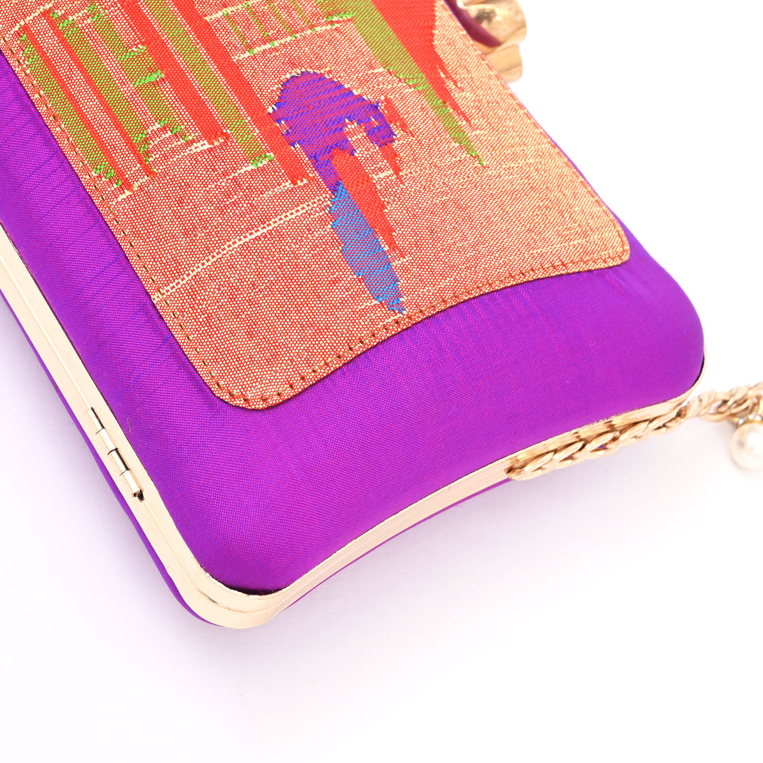 Handwoven Silk with Zari Side Sling Handbag | Voilet