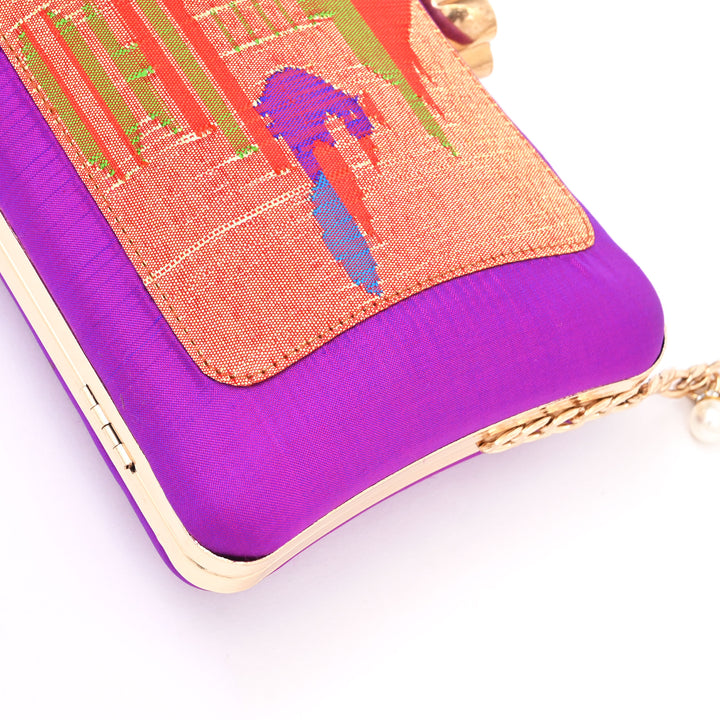 Handwoven Silk with Zari Side Sling Handbag | Voilet
