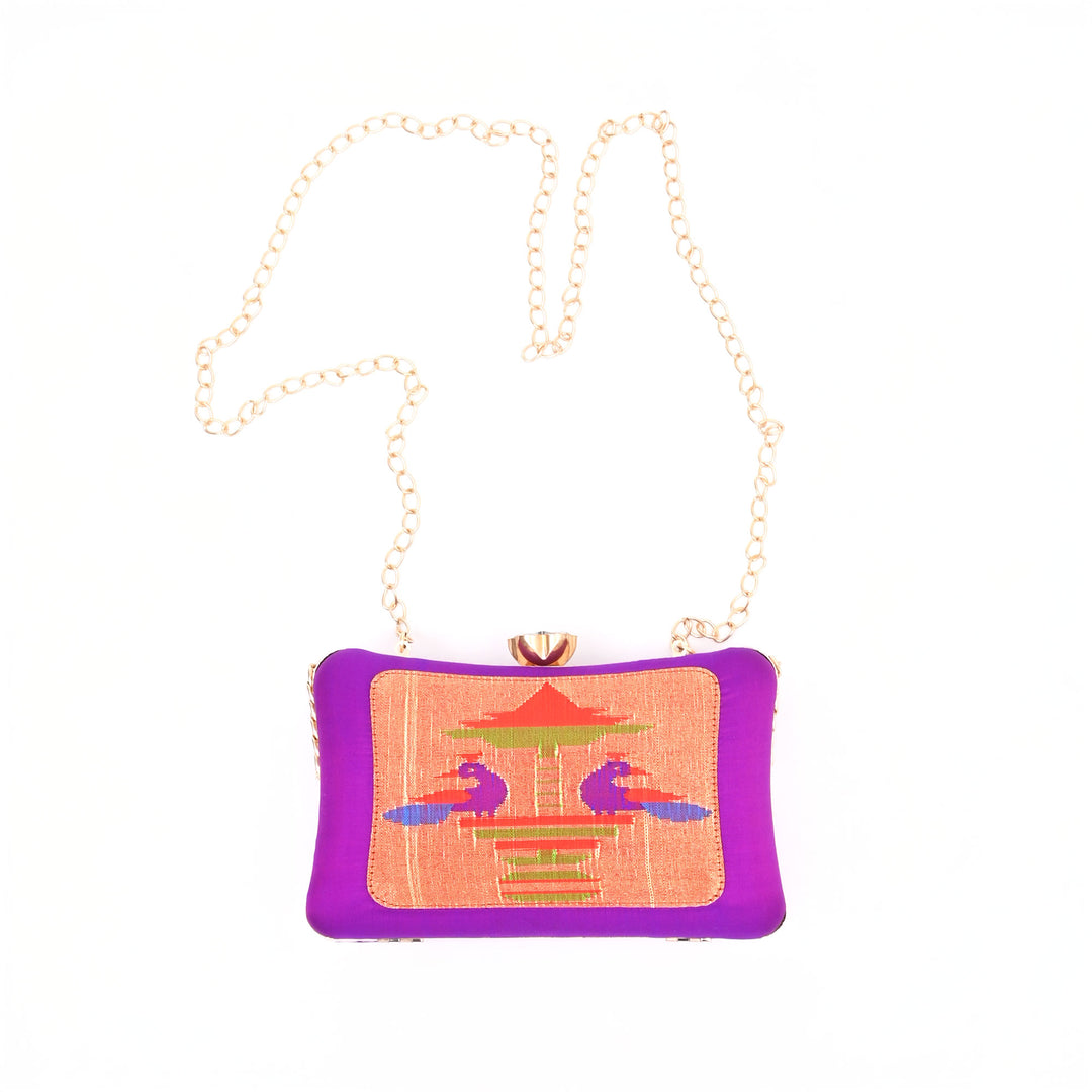 Handwoven Silk with Zari Side Sling Handbag | Voilet