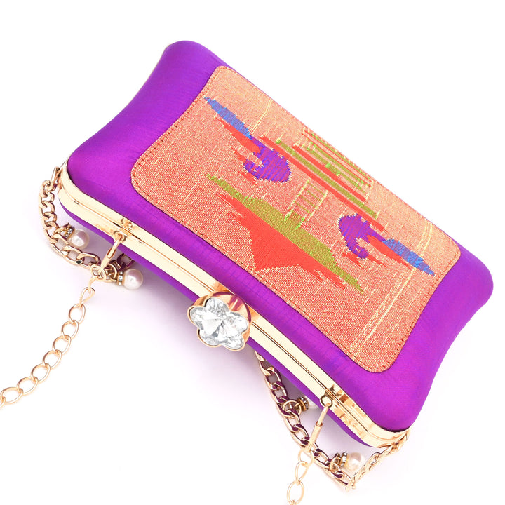 Handwoven Silk with Zari Side Sling Handbag | Voilet