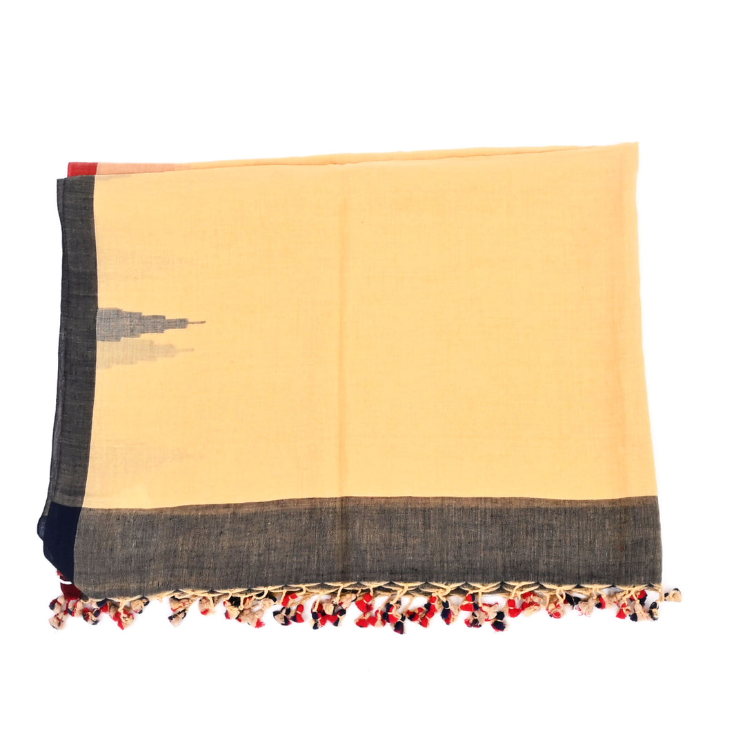 Cotton Dupatta Scarf | Beige Traditional Wrap with Colorful Borders
