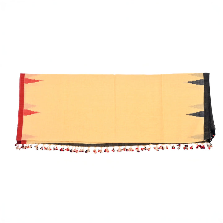 Cotton Dupatta Scarf | Beige Traditional Wrap with Colorful Borders