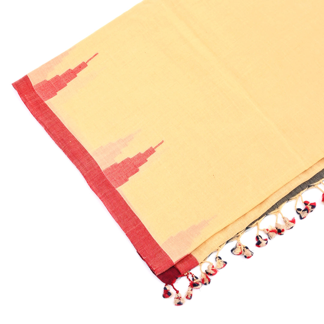 Cotton Dupatta Scarf | Beige Traditional Wrap with Colorful Borders