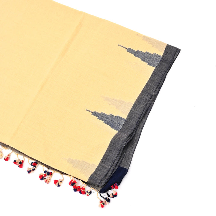 Cotton Dupatta Scarf | Beige Traditional Wrap with Colorful Borders