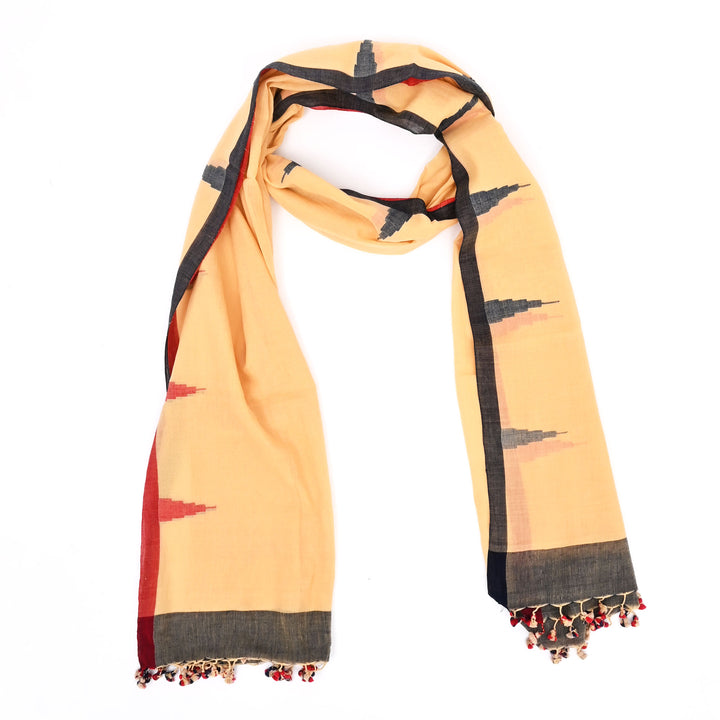 Cotton Dupatta Scarf | Beige Traditional Wrap with Colorful Borders