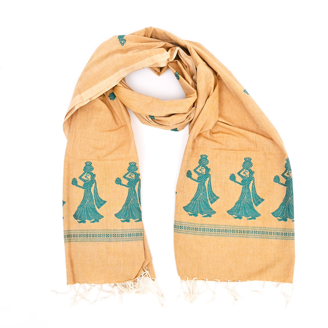 Handwoven Cotton Stole | Natural Dyes, Light Copper, 100X36"