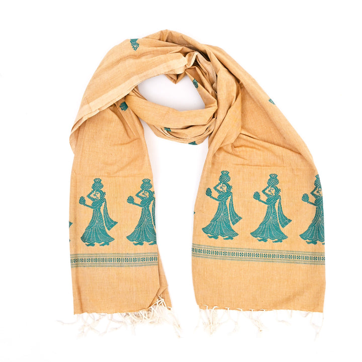 Handwoven Cotton Stole | Natural Dyes, Light Copper, 100X36"