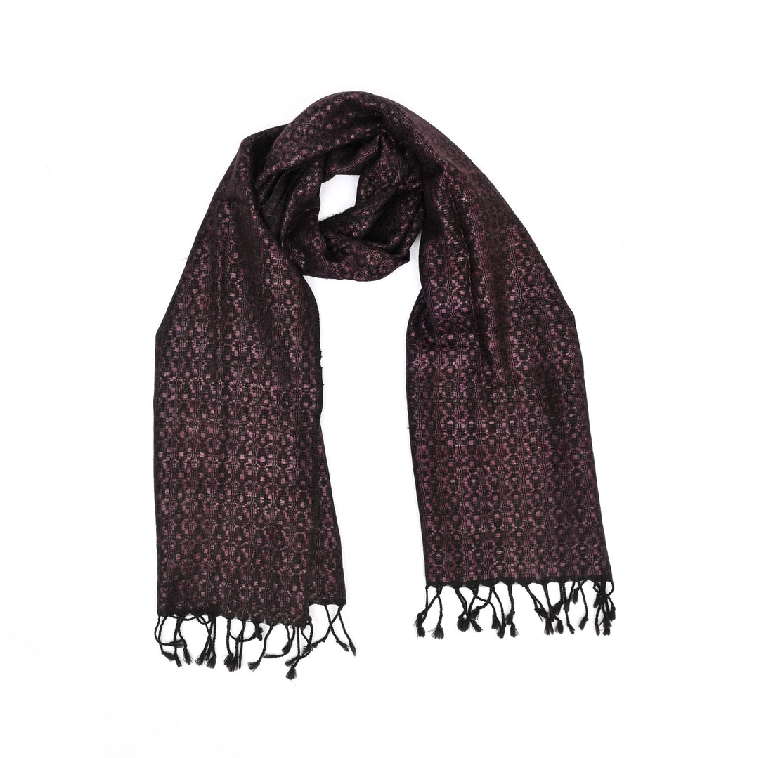 Tussar Silk Merino Wool Stole | Black/Purple, 78"x20"