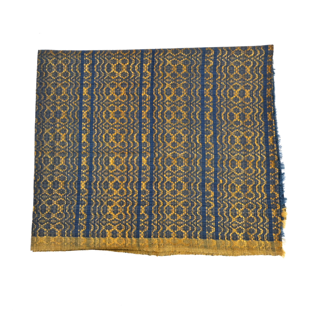 Tussar Silk Merino Wool Dupatta | Blue/Gold, 86"x35"