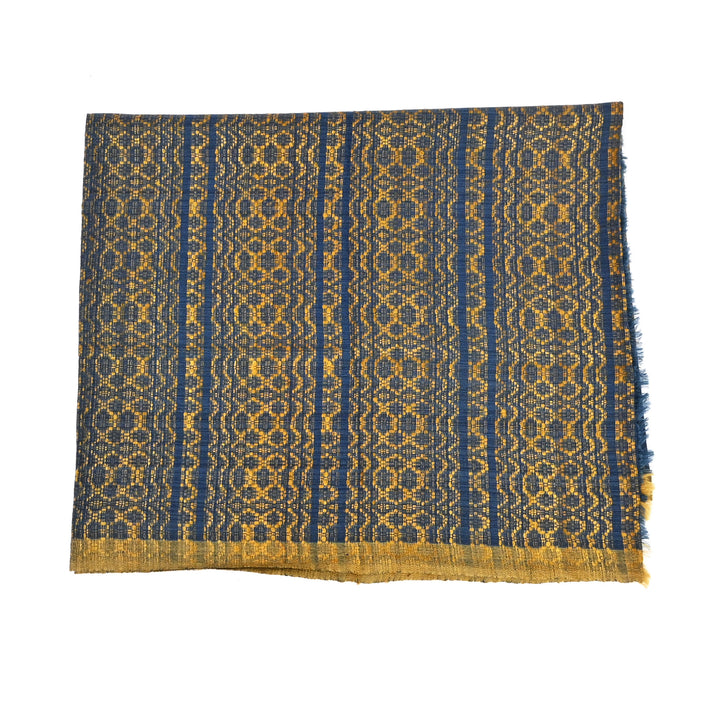 Tussar Silk Merino Wool Dupatta | Blue/Gold, 86"x35"