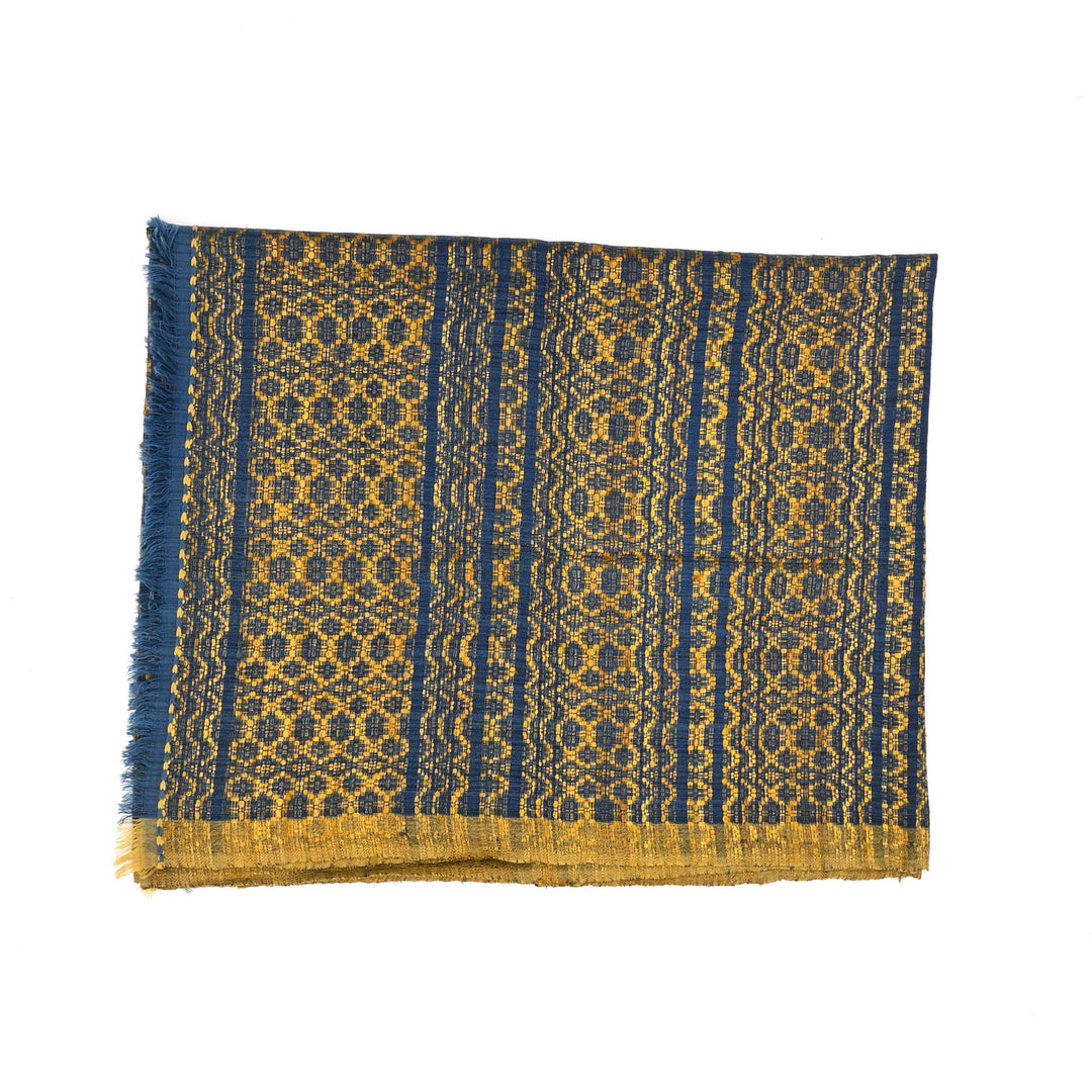 Tussar Silk Merino Wool Dupatta | Blue/Gold, 86"x35"