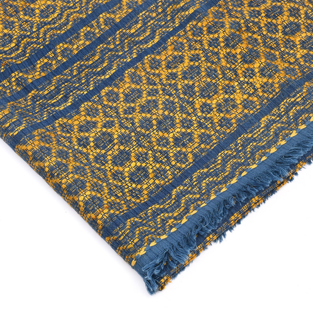 Tussar Silk Merino Wool Dupatta | Blue/Gold, 86"x35"
