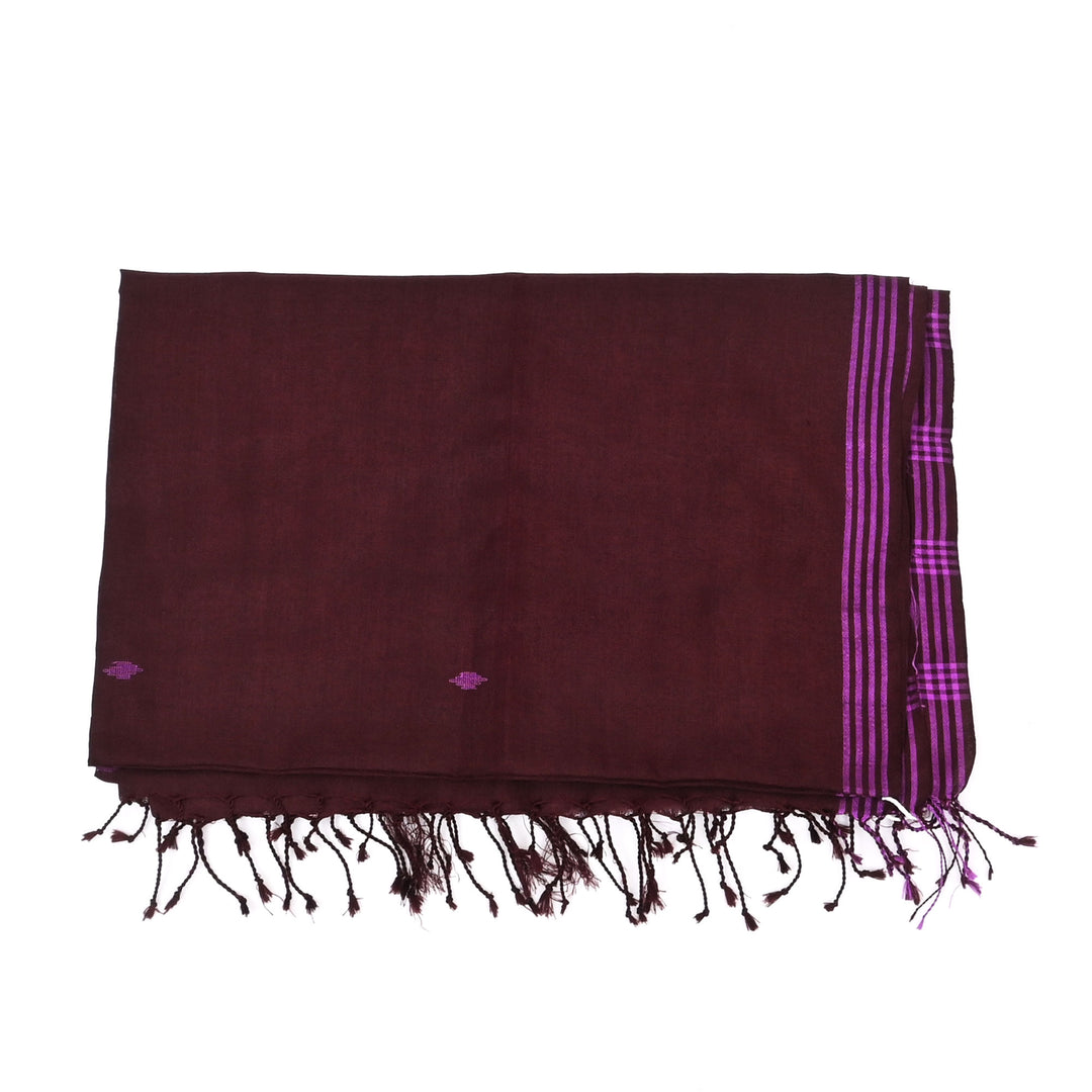 Purple Cotton Stole with Twisted Fringe | Lightweight Traditional Wrap Scarf