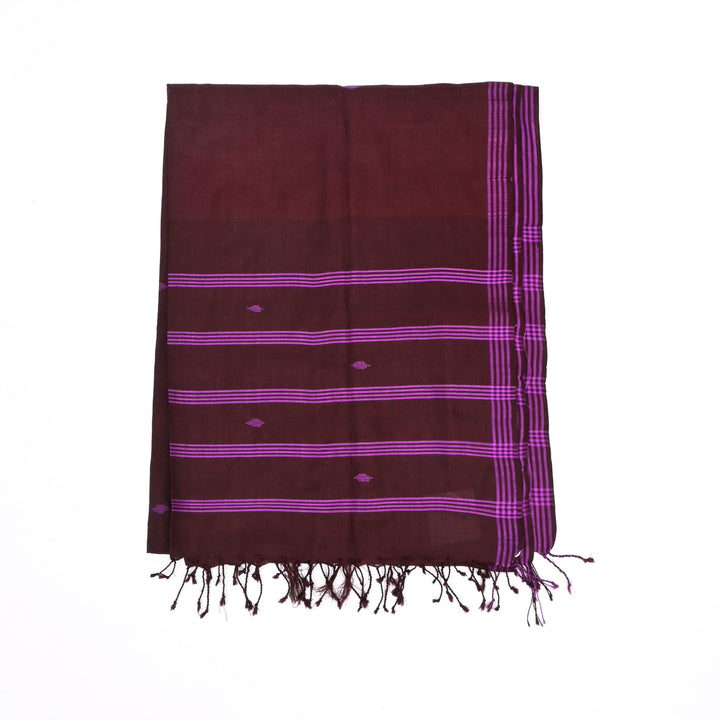 Purple Cotton Stole with Twisted Fringe | Lightweight Traditional Wrap Scarf