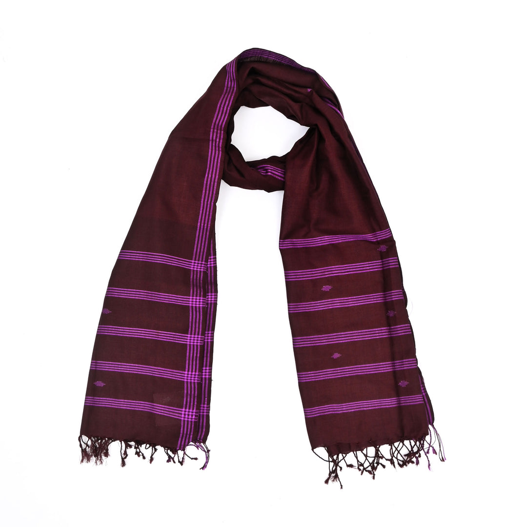Purple Cotton Stole with Twisted Fringe | Lightweight Traditional Wrap Scarf