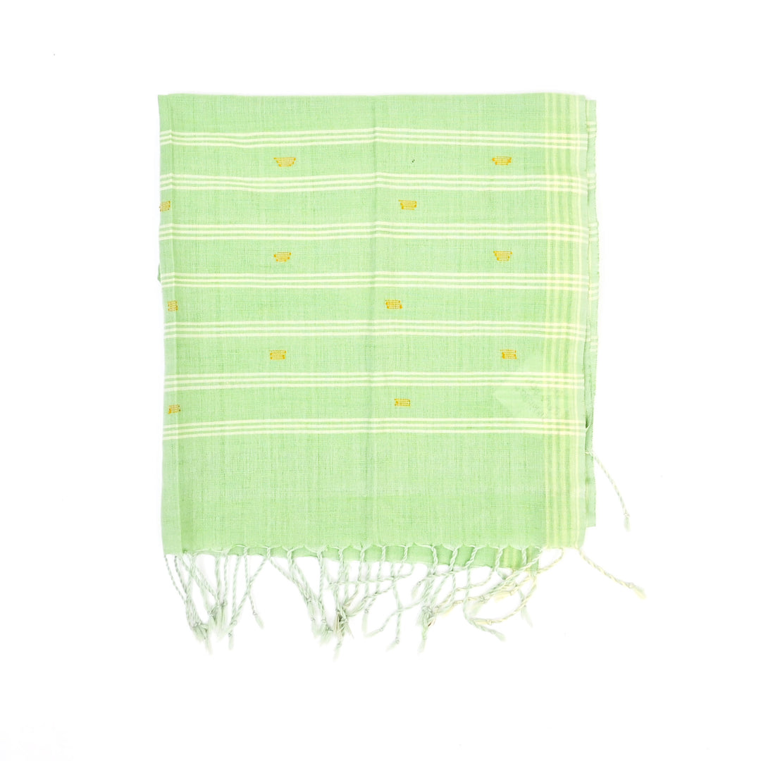 Handwoven Mint Green Cotton Stole | Lightweight Fringe Scarf Minimal Style