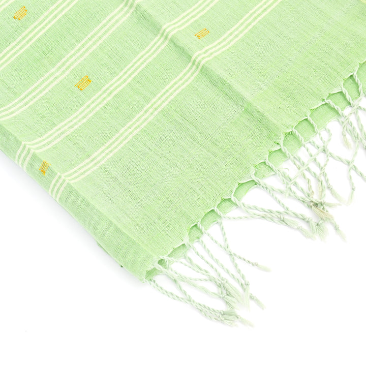 Handwoven Mint Green Cotton Stole | Lightweight Fringe Scarf Minimal Style