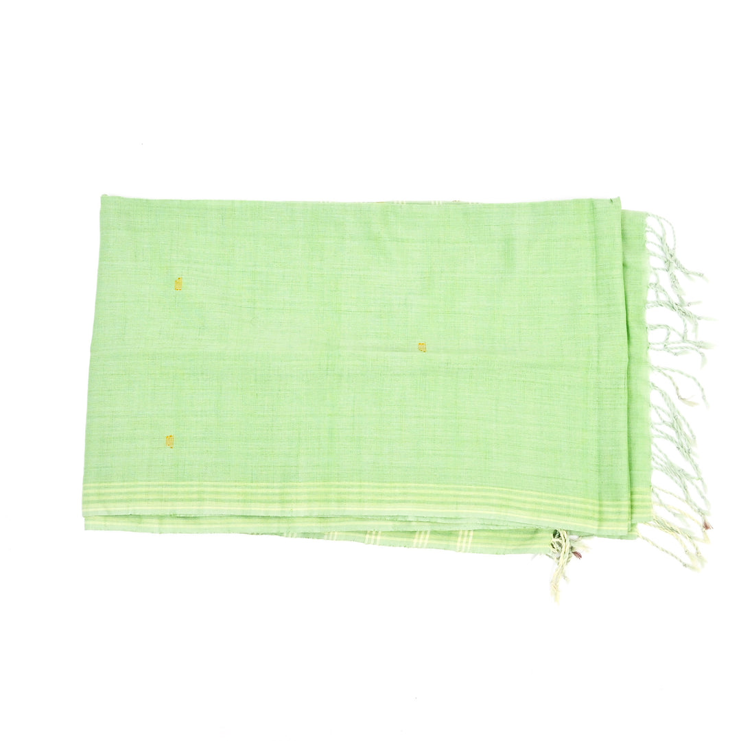 Handwoven Mint Green Cotton Stole | Lightweight Fringe Scarf Minimal Style