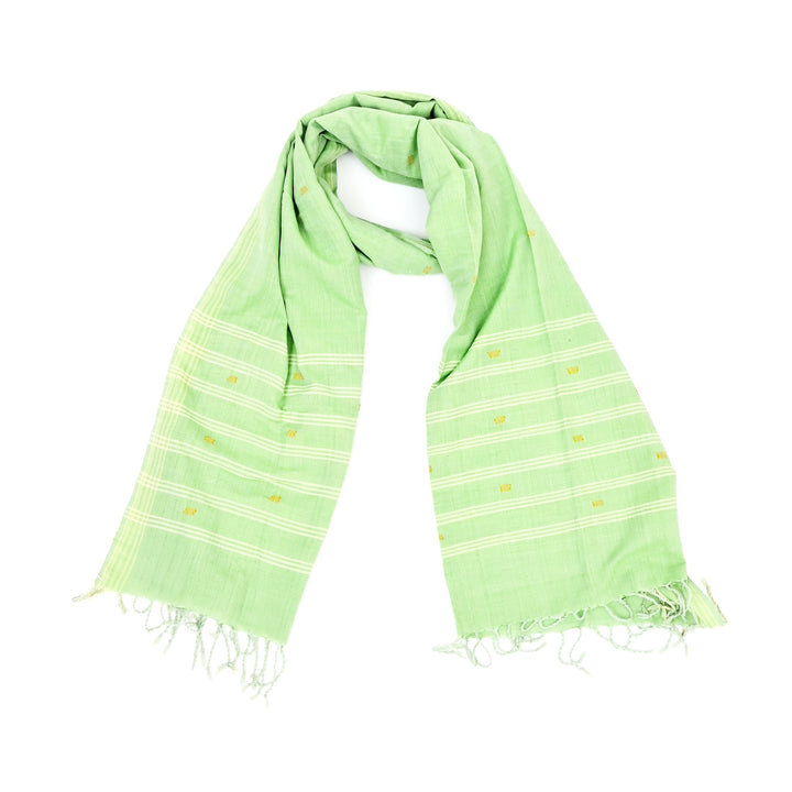 Handwoven Mint Green Cotton Stole | Lightweight Fringe Scarf Minimal Style