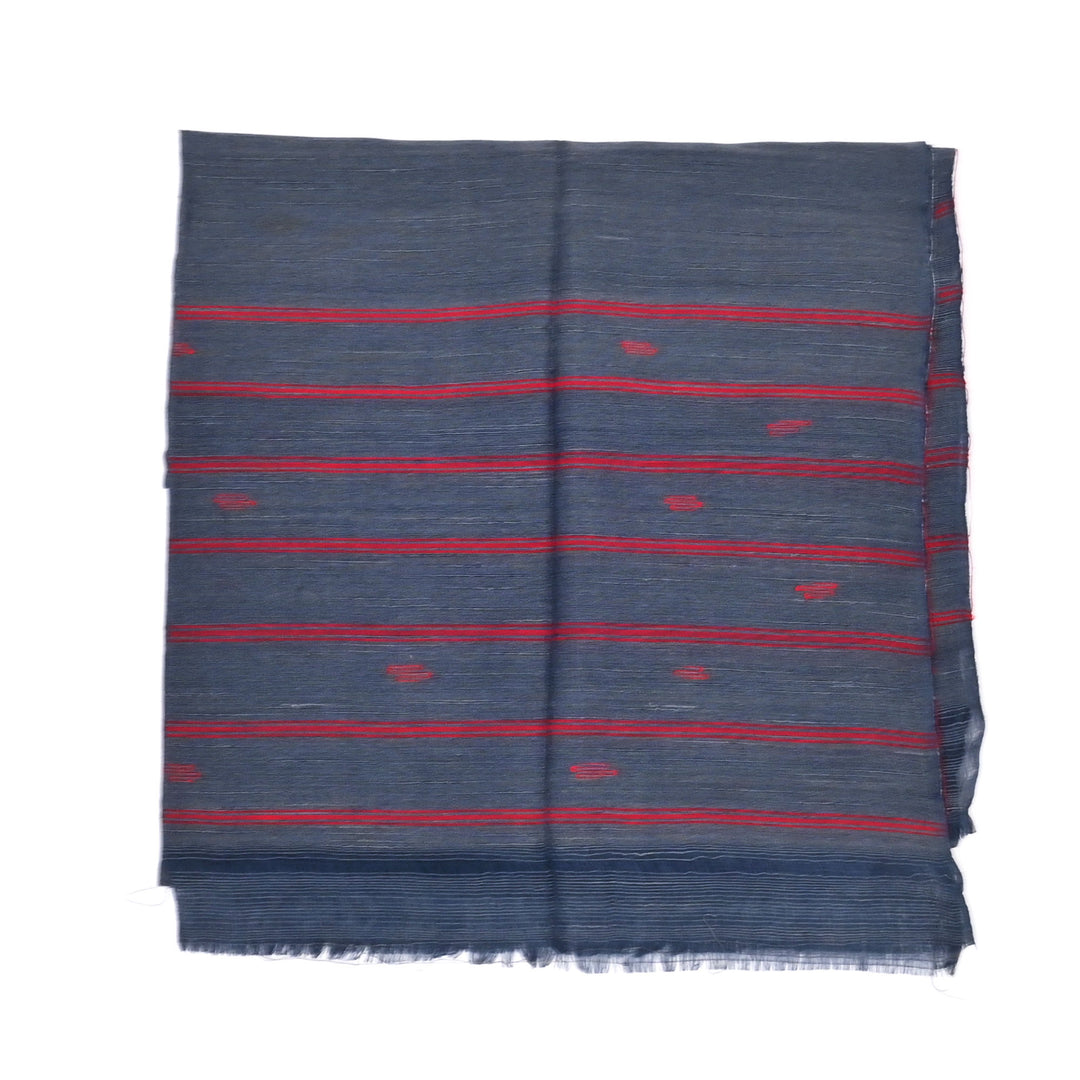 Handwoven Deep Indigo Cotton Stole | Traditional Crimson Stripe Design Scarf