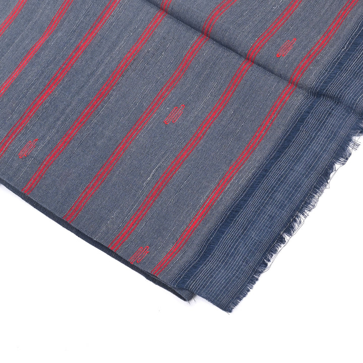 Handwoven Deep Indigo Cotton Stole | Traditional Crimson Stripe Design Scarf