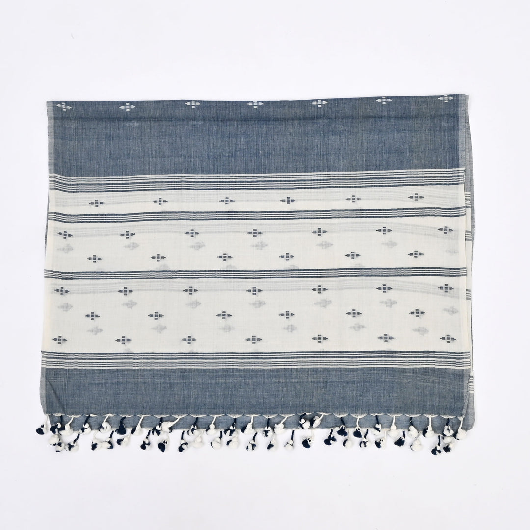 Handwoven Traditional Scarf with Tassels | 100% Cotton Jamdani Stole