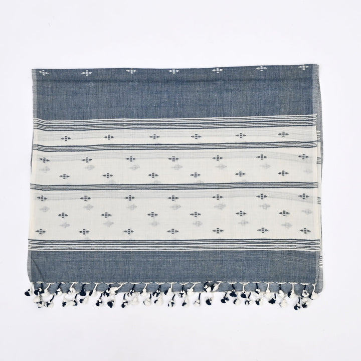 Handwoven Traditional Scarf with Tassels | 100% Cotton Jamdani Stole