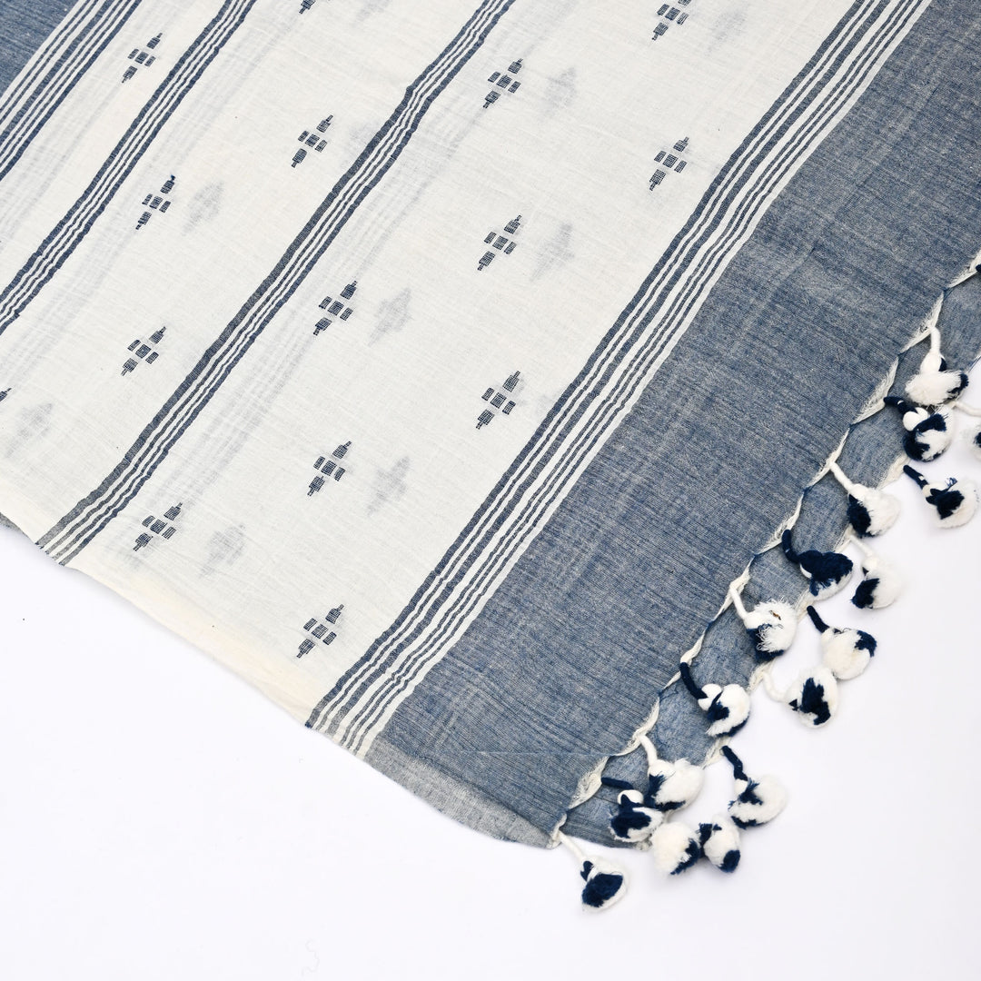 Handwoven Traditional Scarf with Tassels | 100% Cotton Jamdani Stole