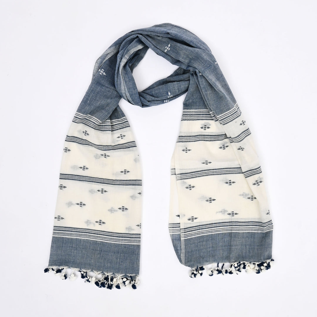 Handwoven Traditional Scarf with Tassels | 100% Cotton Jamdani Stole