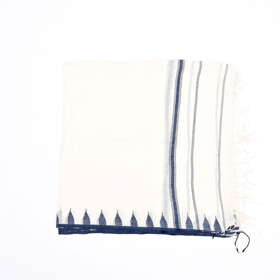 Pure Cotton Handloom Dupatta | Traditional White Scarf 100"x36"