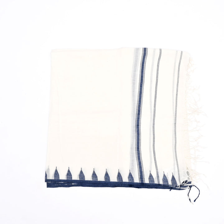 Pure Cotton Handloom Dupatta | Traditional White Scarf 100"x36"
