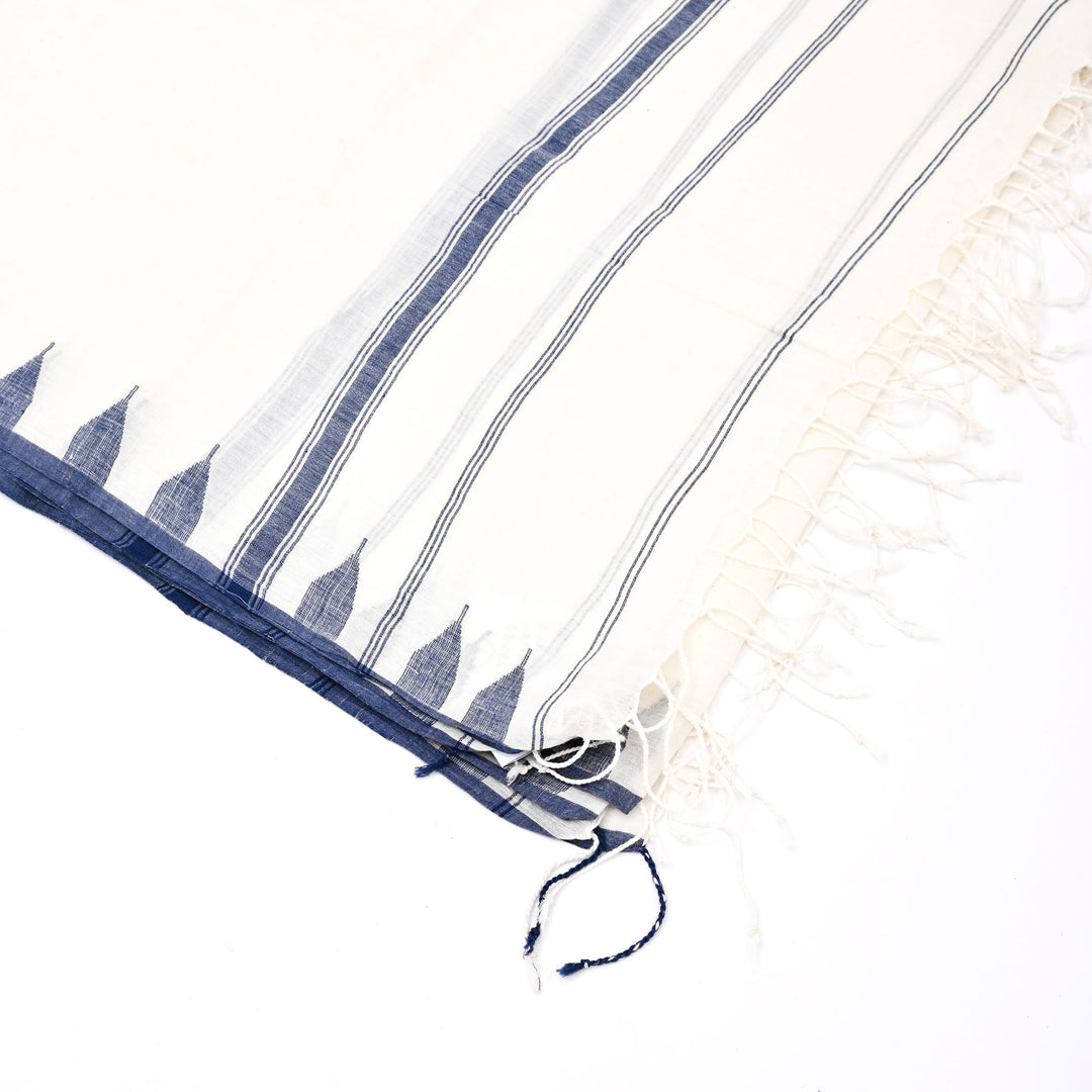 Pure Cotton Handloom Dupatta | Traditional White Scarf 100"x36"