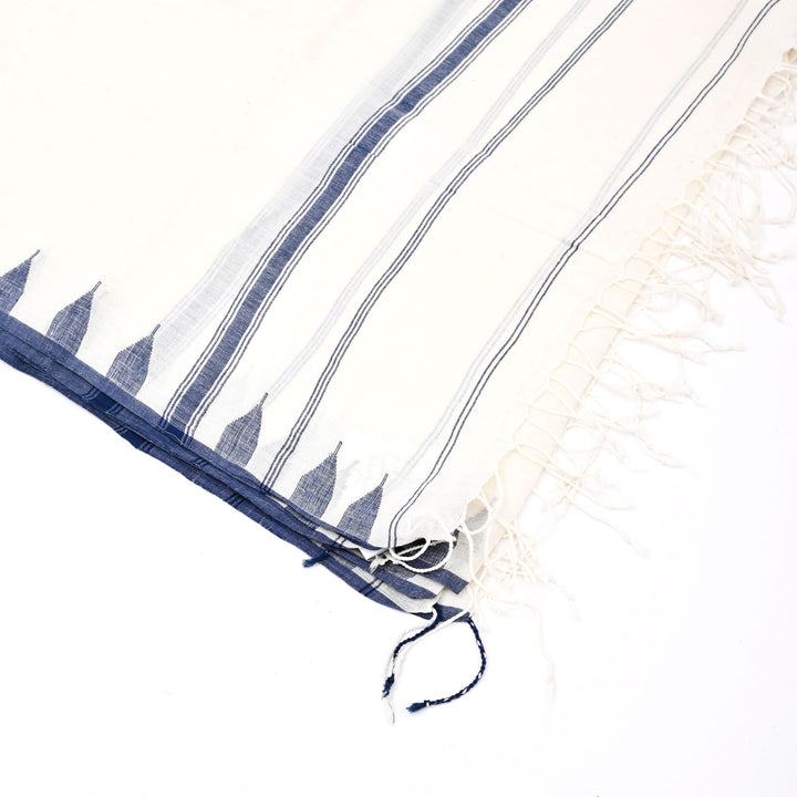 Pure Cotton Handloom Dupatta | Traditional White Scarf 100"x36"