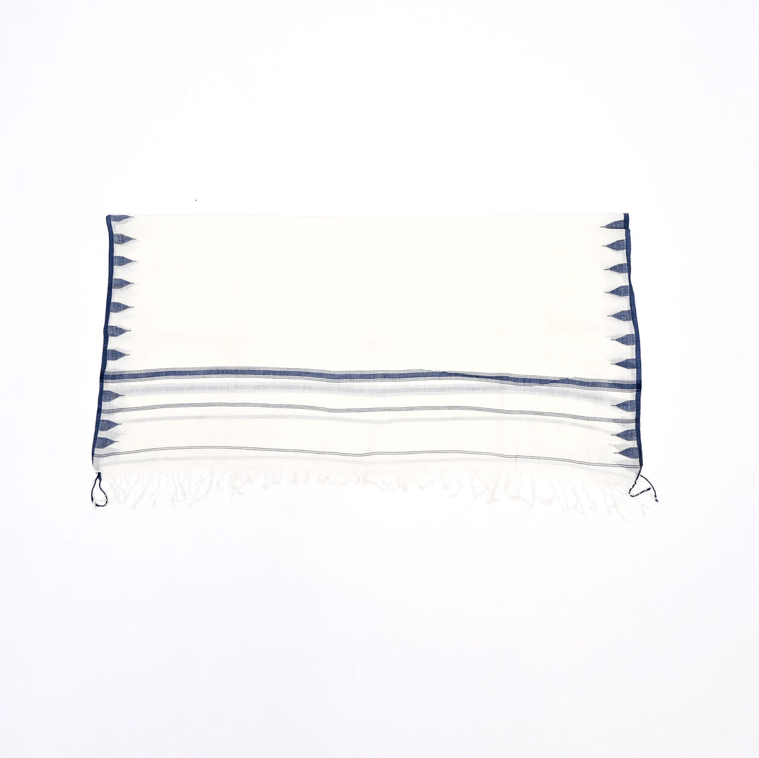Pure Cotton Handloom Dupatta | Traditional White Scarf 100"x36"