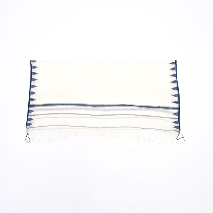 Pure Cotton Handloom Dupatta | Traditional White Scarf 100"x36"
