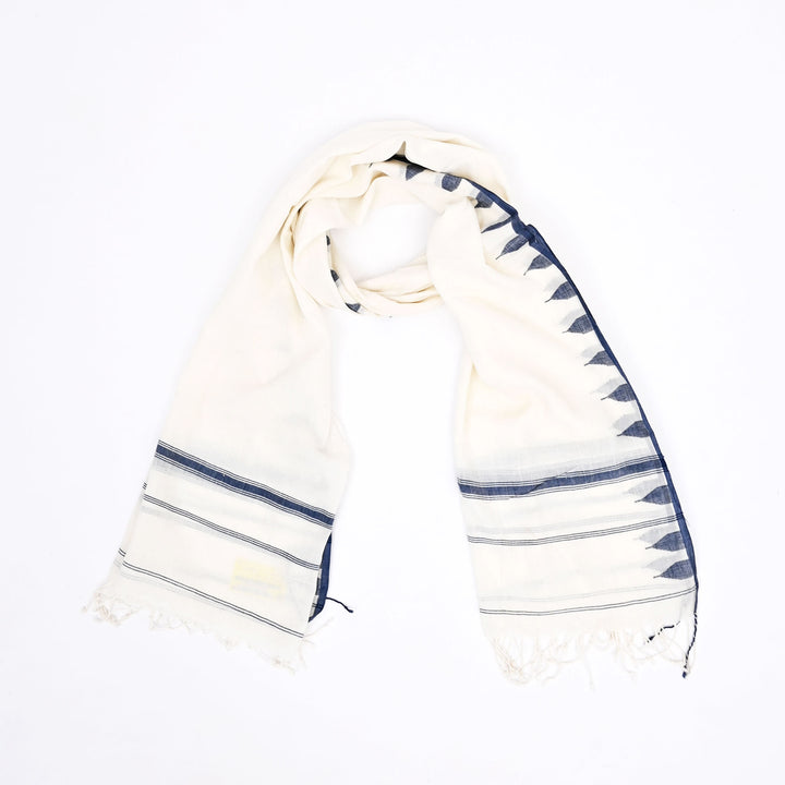 Pure Cotton Handloom Dupatta | Traditional White Scarf 100"x36"