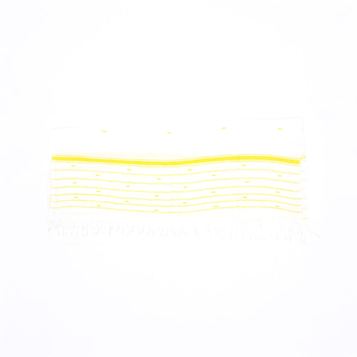Handwoven White Cotton Stole | Yellow Stripe Thread Buti Traditional Scarf