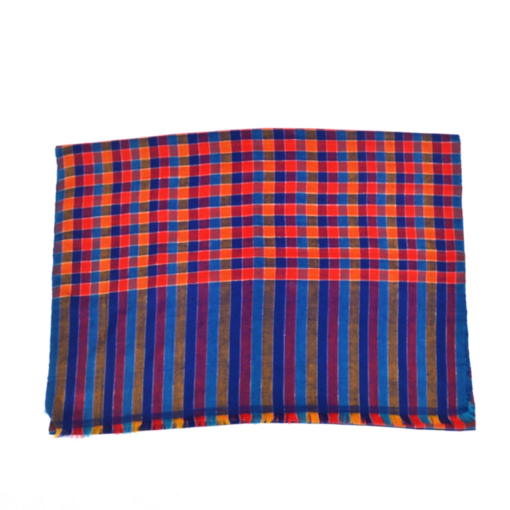 Authentic Himalayan Pashmina Shawl | Checkered Design 28"x80"
