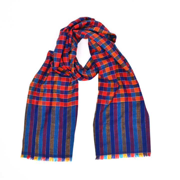 Authentic Himalayan Pashmina Shawl | Checkered Design 28"x80"