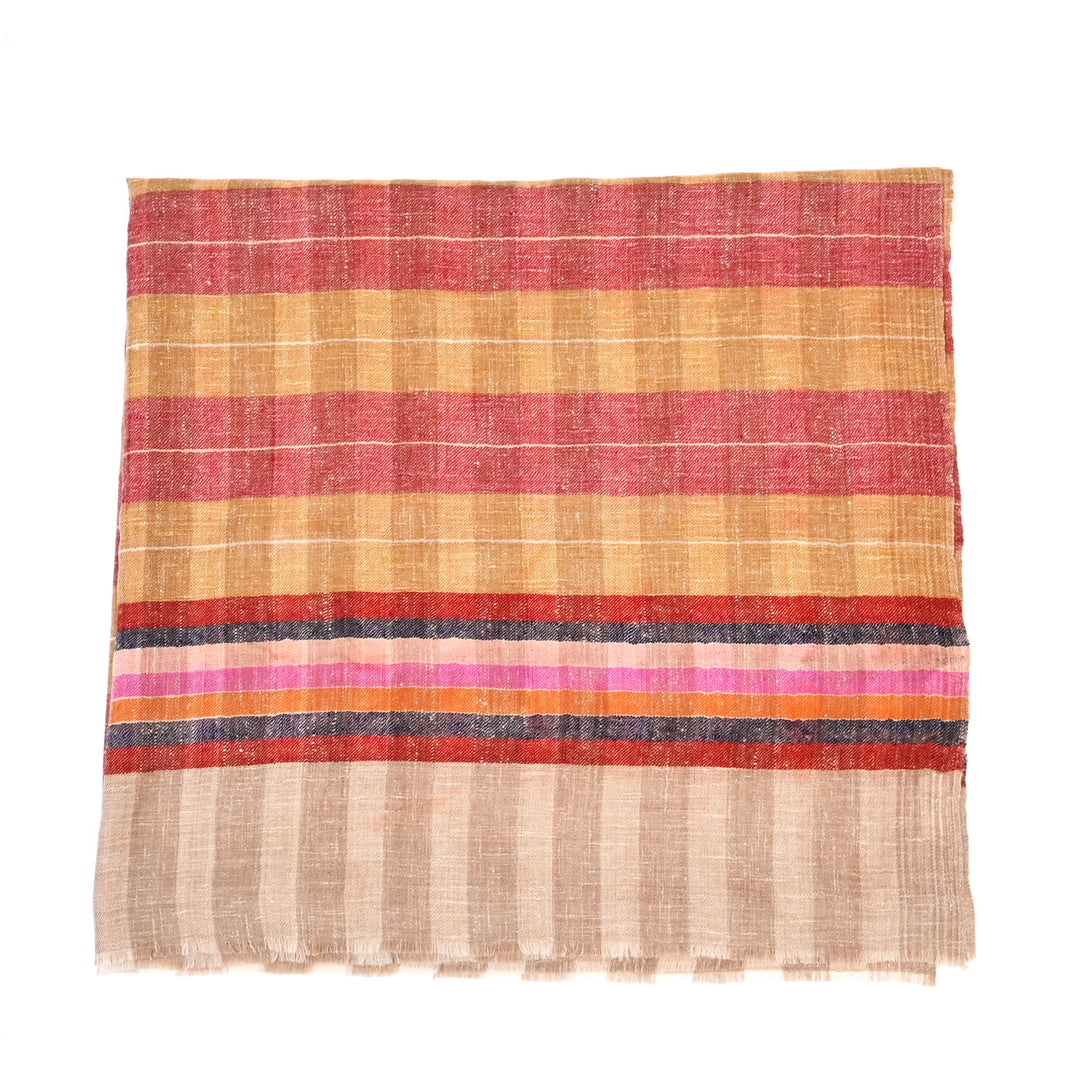 Handloom Pashmina Shawl | Golden Striped Wrap 40"x80"