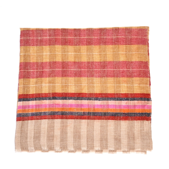 Handloom Pashmina Shawl | Golden Striped Wrap 40"x80"