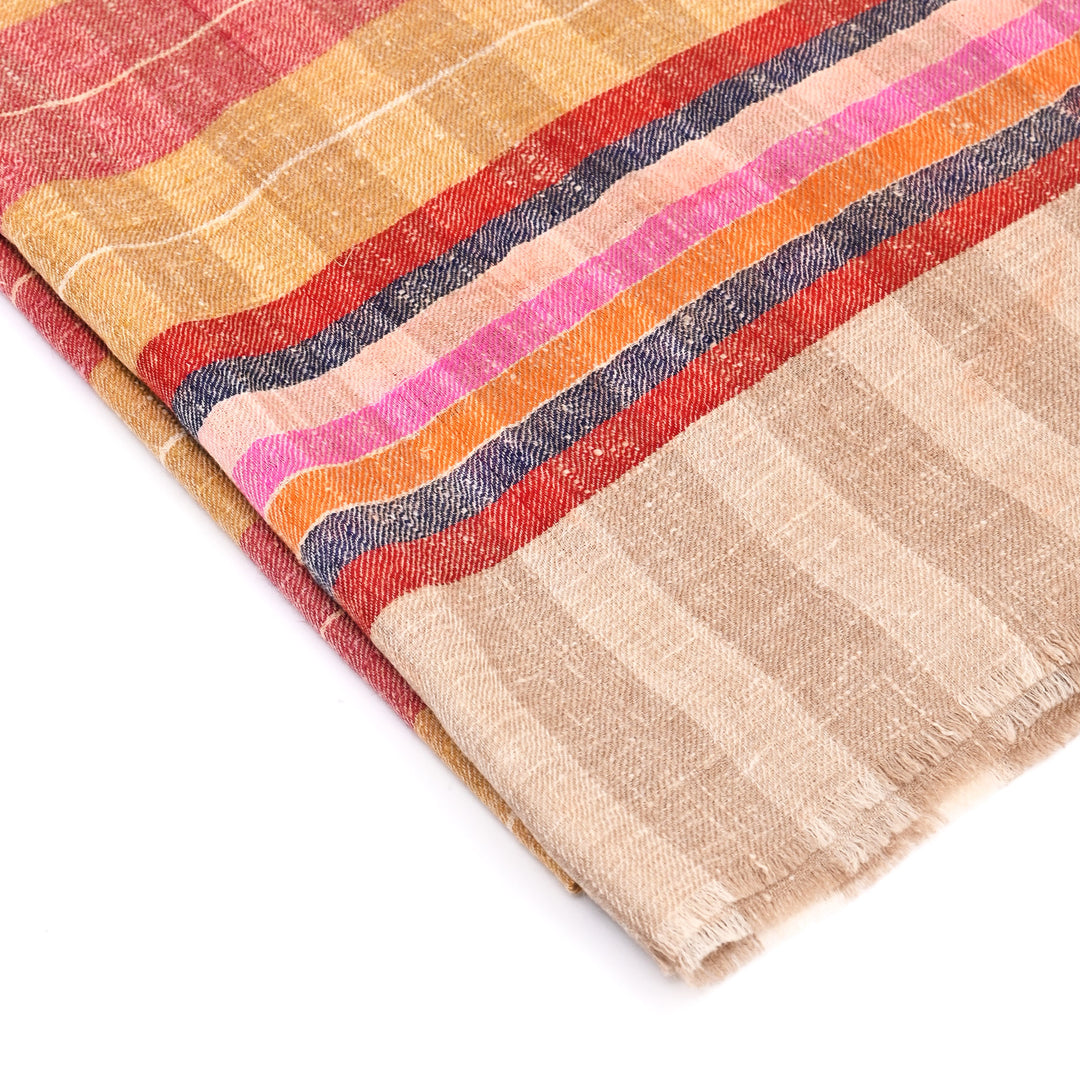 Handloom Pashmina Shawl | Golden Striped Wrap 40"x80"