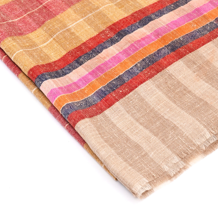 Handloom Pashmina Shawl | Golden Striped Wrap 40"x80"