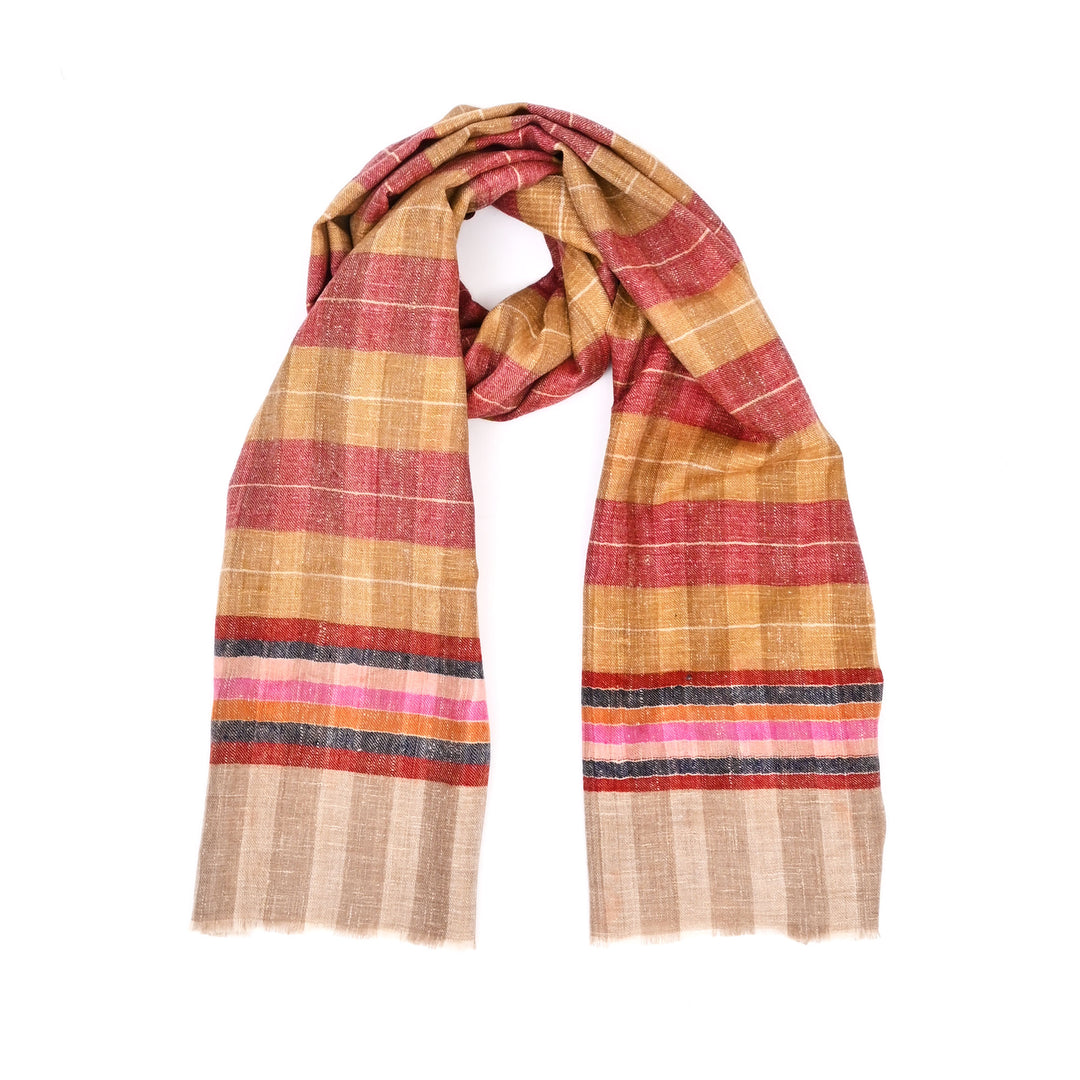 Handloom Pashmina Shawl | Golden Striped Wrap 40"x80"