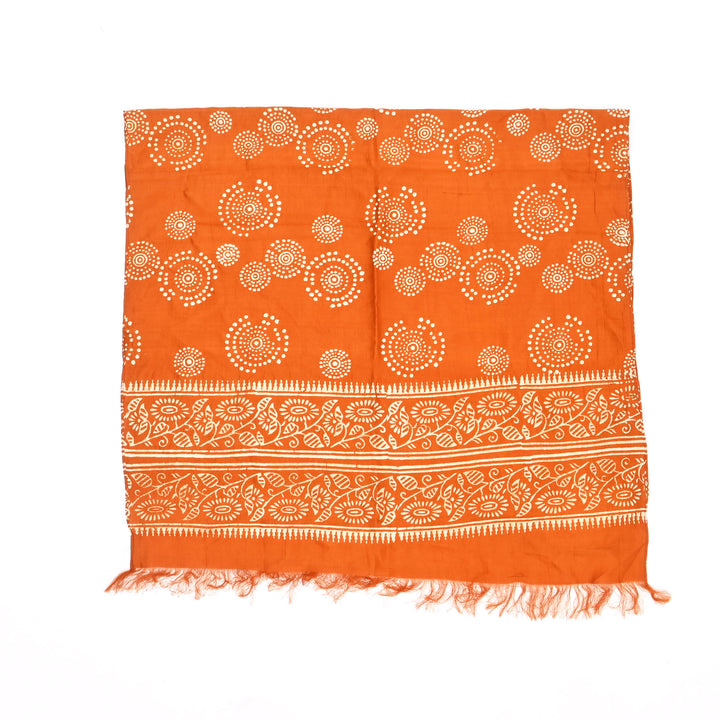 Golden Orange Printed Silk Stole | 100% Pure Silk Luxury Wrap-76X23"