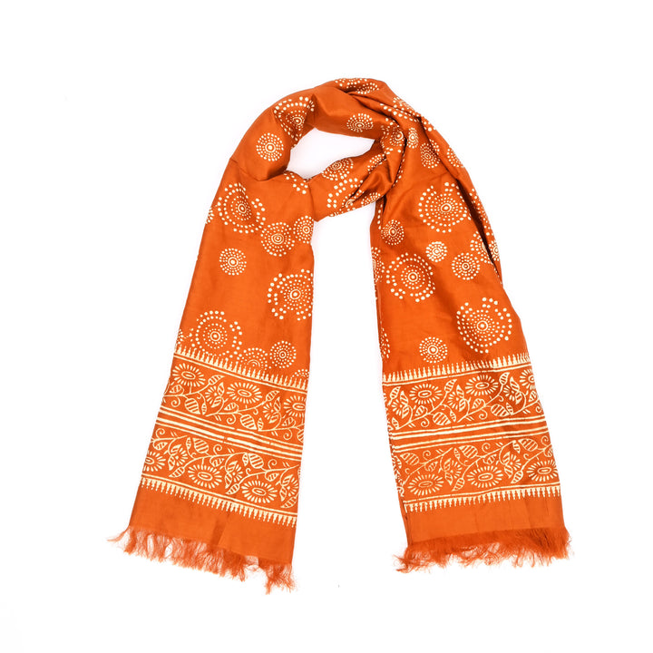 Golden Orange Printed Silk Stole | 100% Pure Silk Luxury Wrap-76X23"