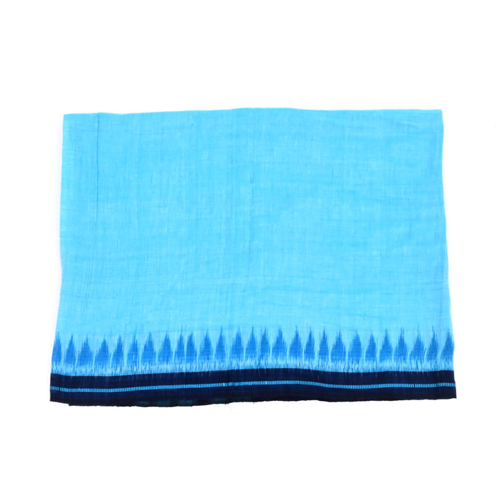 Sky Blue Cotton Stole with Temple Border | Traditional South Indian Design