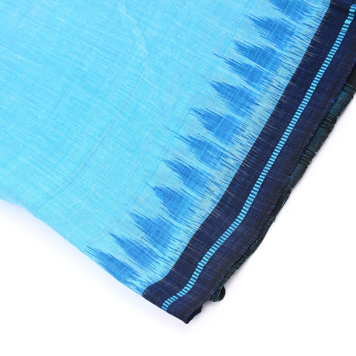 Sky Blue Cotton Stole with Temple Border | Traditional South Indian Design