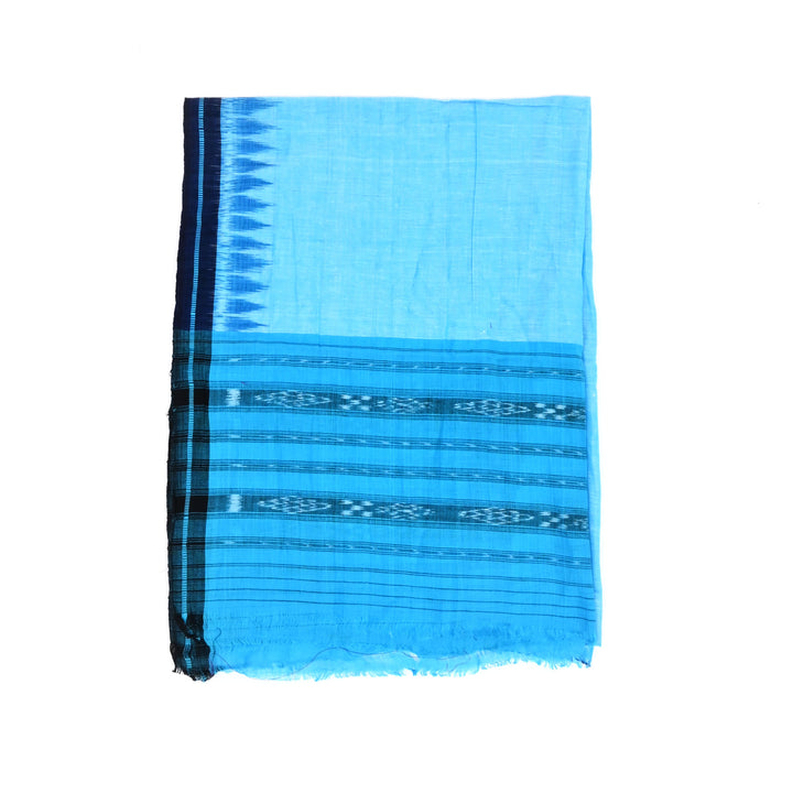 Sky Blue Cotton Stole with Temple Border | Traditional South Indian Design